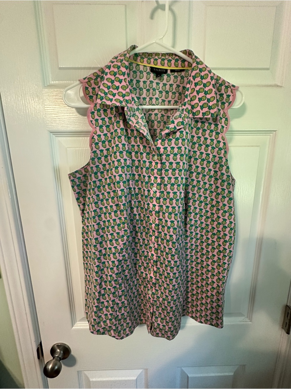 Talbots Pink Pineapple Button-Up Blouse